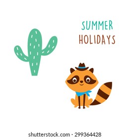 raccoon summer holidays card