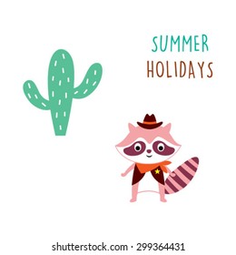 raccoon summer holidays card
