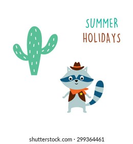 raccoon summer holidays card