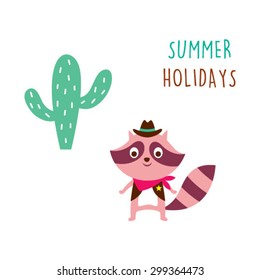 raccoon summer holidays card