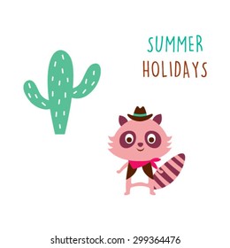 raccoon summer holidays card