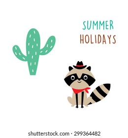 raccoon summer holidays card