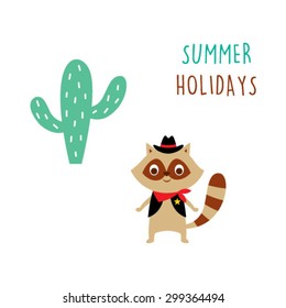 raccoon summer holidays card