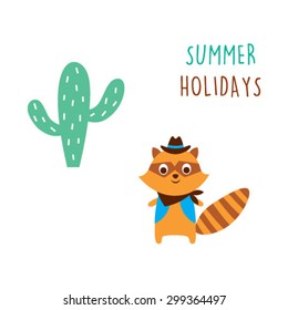 raccoon summer holidays card