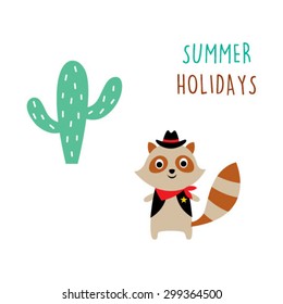 raccoon summer holidays card