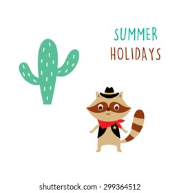 raccoon summer holidays card