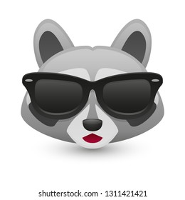 Raccoon with Sunglasses. A Forest Animal Emoji. A Illustration Face 3d Color. 
