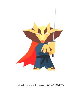 Raccoon Super Hero Character Flat Geometrical Design Cool  Vector Icon On White Background
