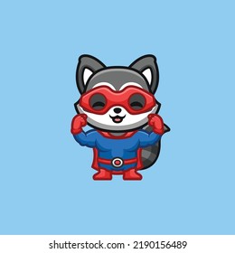 Raccoon Super Hero Cute Creative Kawaii Cartoon Mascot Logo