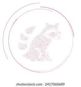 The raccoon symbol filled with pink dots. Pointillism style. Vector illustration on white background