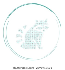The raccoon symbol filled with teal dots. Pointillism style. Vector illustration on white background