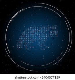 The raccoon symbol filled with white dots. Pointillism style. Some dots is red. Vector illustration on blue background with stars