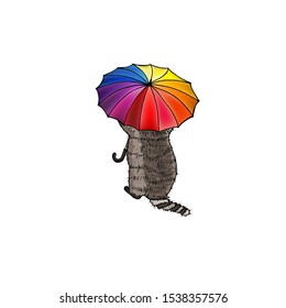 
Raccoon with umbrella. 
Autumn. Stock vector illustration