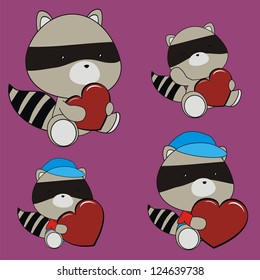  raccoon valentine heart set in vector format very easy to edit