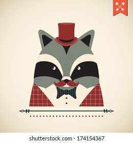 Raccoon vector card.