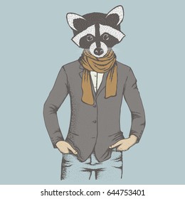 Raccoon vector illustration in human suit