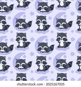 raccoon vector seamless pattern. Great for spring and summer wallpaper, backgrounds, invitations, packaging design projects. 
Surface pattern design.