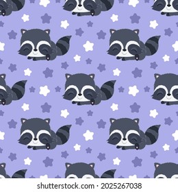 patrón sin fisuras del vector raccoon. Ideal para fondo de pantalla de primavera y verano, fondos de fondo, invitaciones, proyectos de diseño de envases. 
Diseño de patrones de superficie.