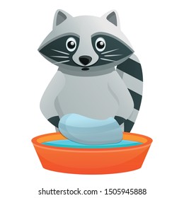 Raccoon wash in basin icon. Cartoon of raccoon wash in basin vector icon for web design isolated on white background