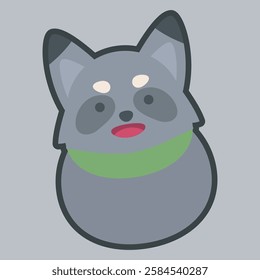 raccoon wearing green scarf with outline flat vector design.