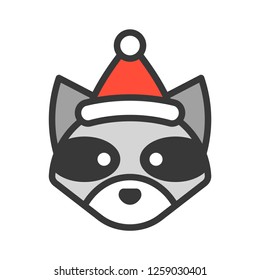 raccoon wearing santa hat outline icon editable stroke