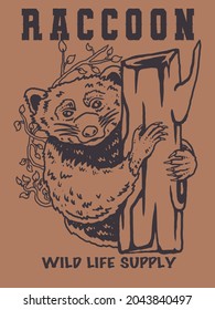 raccoon wild life t shirt print illustration