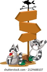 Raccoon with wooden sign banner illustration