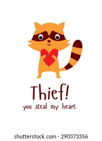 raccoon you steal my heart fun card