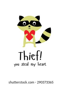 raccoon you steal my heart fun card