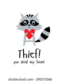 raccoon you steal my heart fun card