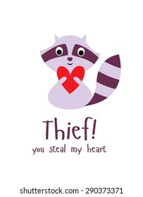 raccoon you steal my heart fun card