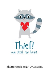 raccoon you steal my heart fun card
