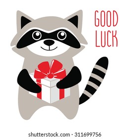 Raccoon.Gift.
Vector illustration.