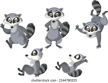 Raccoons in different posts illustration