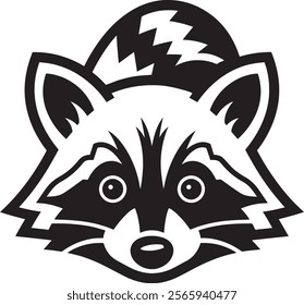 Raccoon's face with its distinctive mask-like markings and bushy tail vector illustration