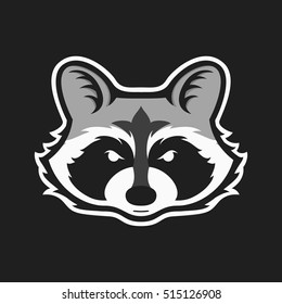 Raccoons head logo for sport club or team. Animal mascot logotype. Template. Vector illustration.