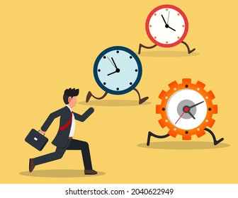 Race against time. Businessman is chasing time, time management, time management