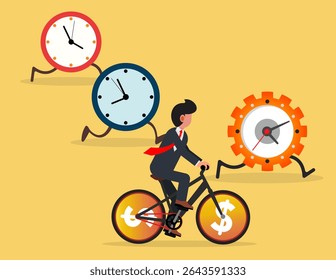 Corrida contra o tempo. Um determinado empresário anda de bicicleta em velocidade máxima correndo contra o tempo e perseguindo seus objetivos.