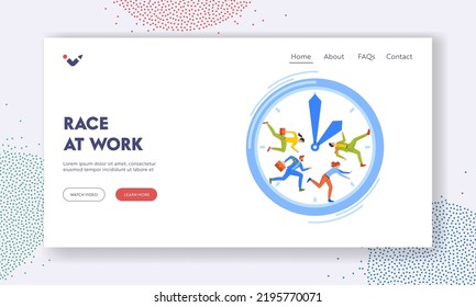 Plantilla de la página de inicio de trabajo de la carrera. Un empresario que se está quedando rápido en un enorme reloj de alarma se da prisa en trabajar. Trabajo de planificación, planificación y programación de tiempo, plazo. Ilustración de vectores planos de dibujos animados