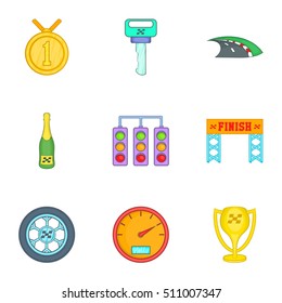 Race and awarding icons set. Cartoon illustration of 9 race and awarding vector icons for web
