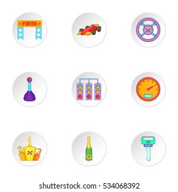 Race and awarding icons set. Cartoon illustration of 9 race and awarding vector icons for web
