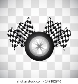 Race background with wheel and checkered flag