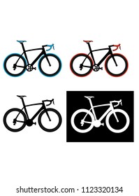 Race bicycle with different colored rims. Race bike in black and white. Vector design.