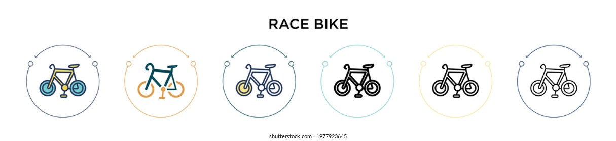 Race bike icon in filled, thin line, outline and stroke style. Vector illustration of two colored and black race bike vector icons designs can be used for mobile, ui, web