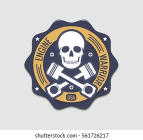 Race Bikers Garage Repair Service Emblem or Motorcycling Club Tournament Label. Vector illustration