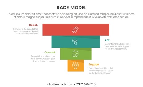 infografía de marco de marketing de modelo de negocio de carrera con forma de pirámide de abajo a arriba hacia atrás con presentación de diapositivas de 4 puntos