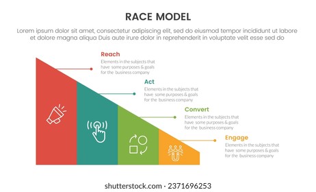 infografía de marco de marketing de modelo de negocio de raza con forma triangular dividida en 4 puntos de presentación de diapositivas
