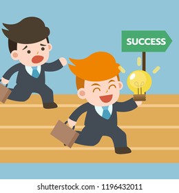 Race. Businessman people run with idea for success way. Character flat design illustration.
