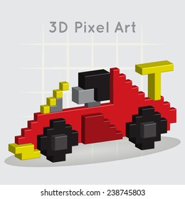 Race car. 3D Pixel Art.