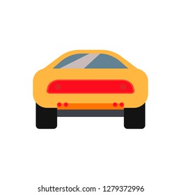 Race car back view yellow vector icon. Modern transportation design automotive technology sport vehicle.